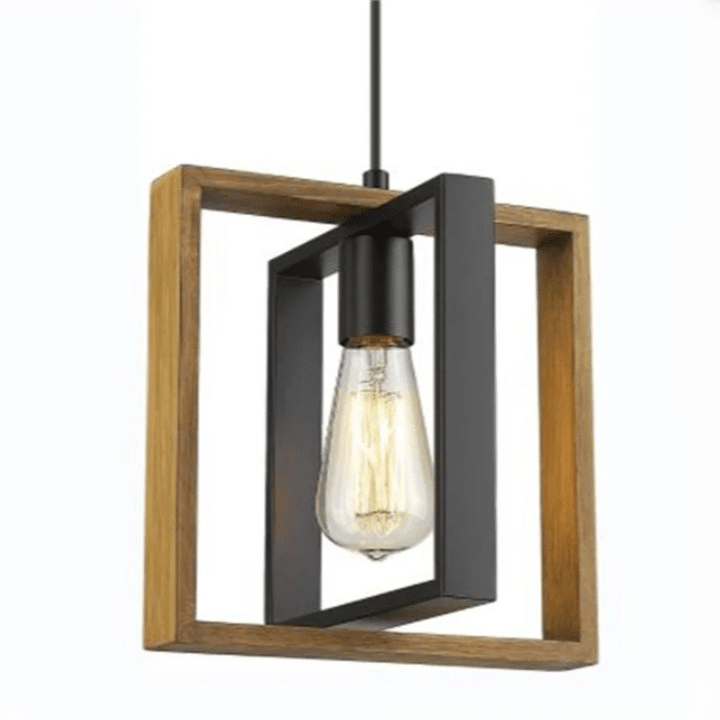 Suspension architecturale en bois naturel et métal noir
