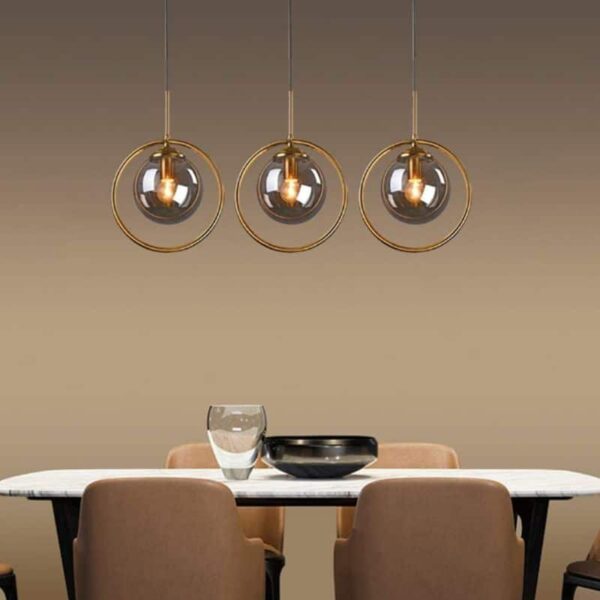 Suspension circulaire nordique en métal doré et verre fumé