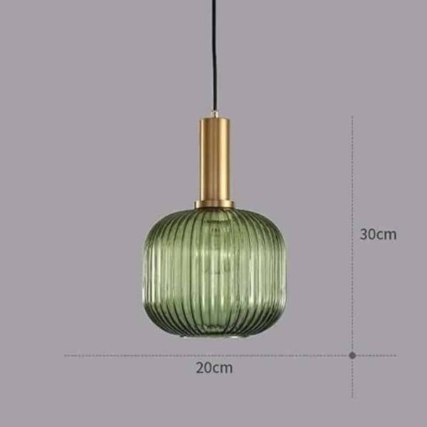 Suspension contemporaine en verre vert et finition laiton brossé