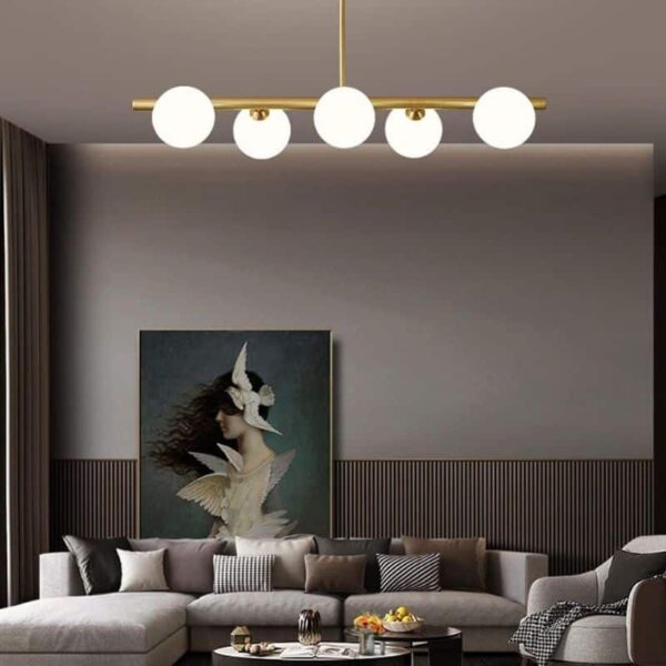 Suspension design contemporaine : cinq globes lumineux LED