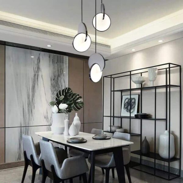 Suspension luminaire argent au design épuré contemporain