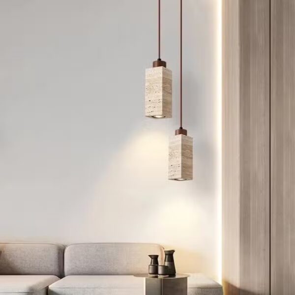 Suspension luminaire minimaliste en travertin et bois noble