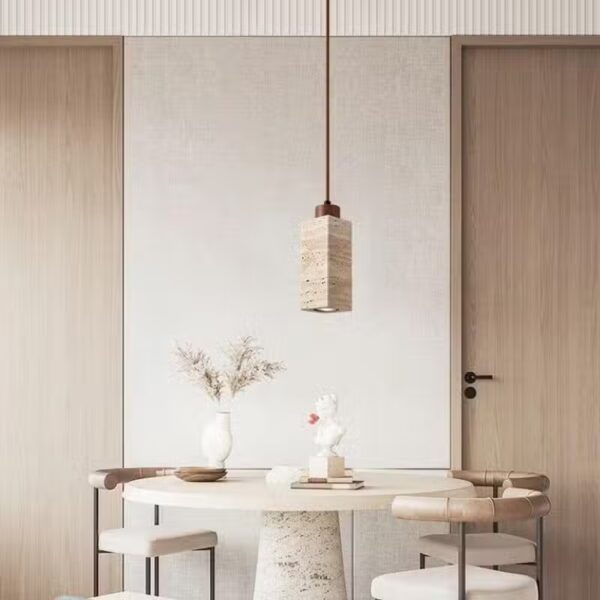 Suspension luminaire minimaliste en travertin et bois noble
