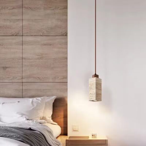 Suspension luminaire minimaliste en travertin et bois noble