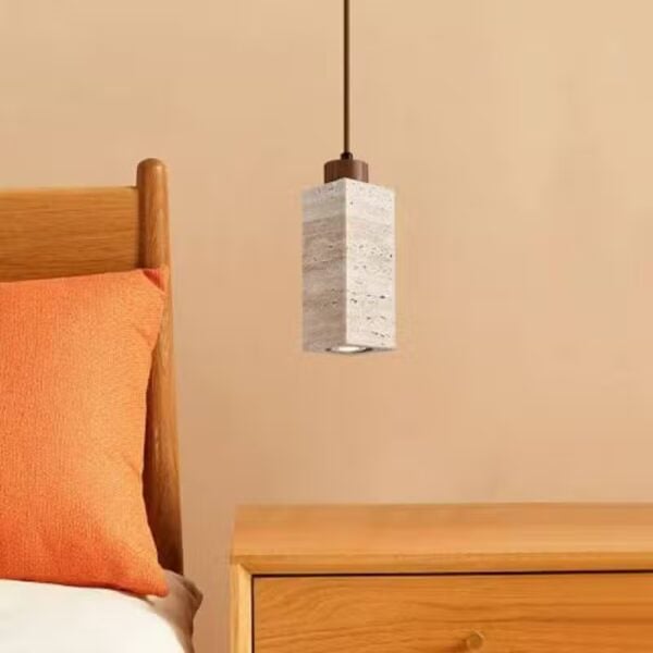 Suspension luminaire minimaliste en travertin et bois noble
