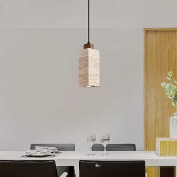 Suspension luminaire minimaliste en travertin et bois noble