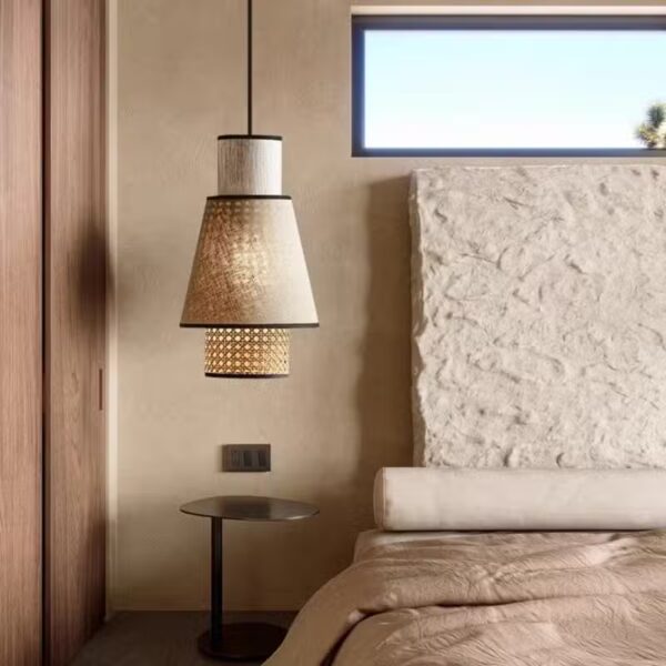 Suspension nordique en rotin naturel avec alliance de tissu