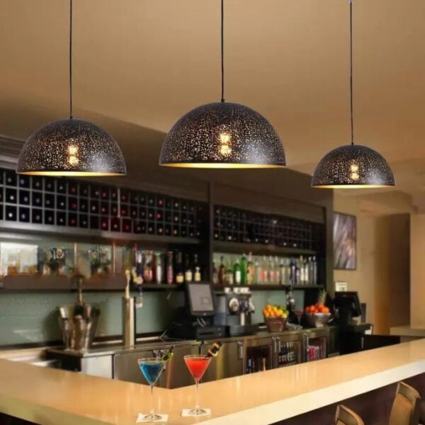Suspension LED contemporaine hémisphérique noire