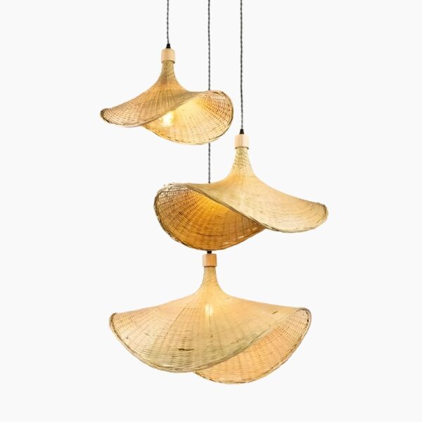 Hängeleuchte Trio aus geflochtenem Naturrattan