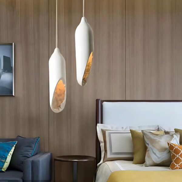 Suspension Luminaire Design en Plâtre Blanc Artistique