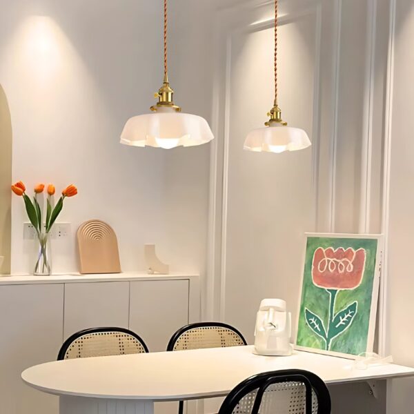Suspension luminaire fleurie en verre style nordique