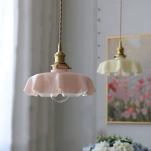 Suspension luminaire fleurie en verre style nordique